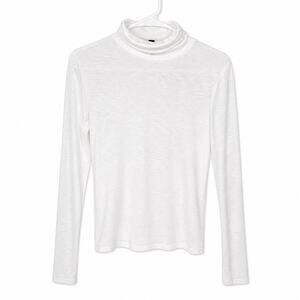 White Lightweight Turtleneck Long Sleeve Top | Soft Minimal Basic | Size S